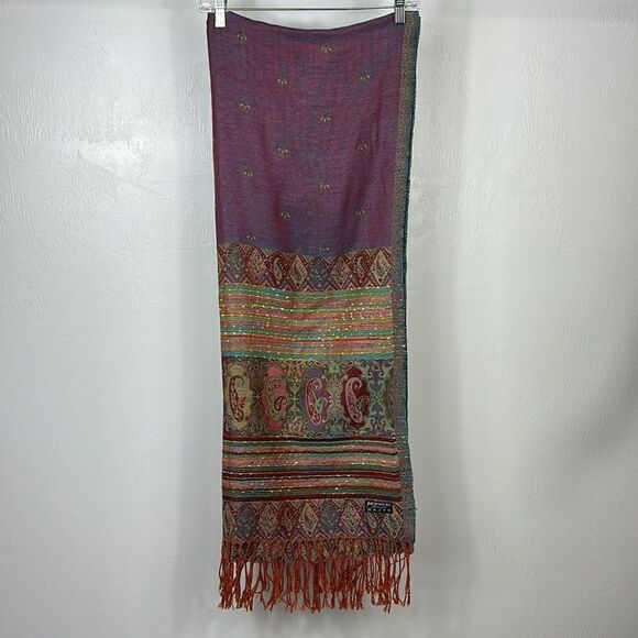Pashmina Fringe Hem Multi-Print Long Scarf - Picture 2 of 5